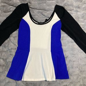 Express blue black white peplum top sz Small NWT